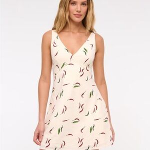 Abercrombie & Fitch V-Neck Linen-Blend Mini Dress in Pepper Print